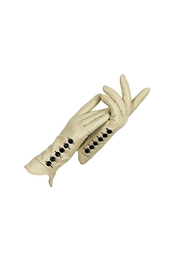 Gants en cuir pour femme Automne Hiver Gants chauds en peau de chèvre, Noir., 9