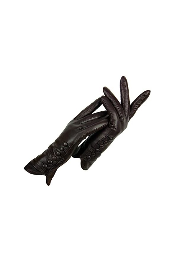 Gants en cuir pour femme Automne Hiver Gants chauds en peau de chèvre, Noir., 9