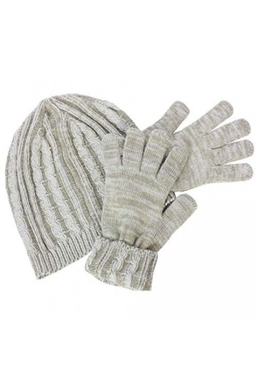 Isotoner Womens Knit Gloves and Cable Knit Hat Gift Boxed Set White, Beige