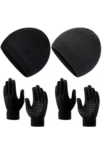 KUTTOR Lot de 4 gants dhiver chauds en tricot pour homme et femme, Noir, gris foncé., Medium