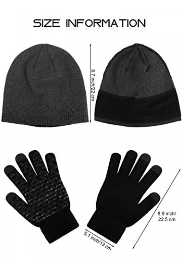 KUTTOR Lot de 4 gants dhiver chauds en tricot pour homme et femme, Noir, gris foncé., Medium