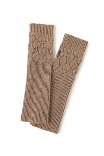 Femme Longs Gants de Bras Sans Doigts 100% Cachemire, Mi-Longues Manchettes à Demi Doigts en Tricot Doux Chauds avec Trou pou