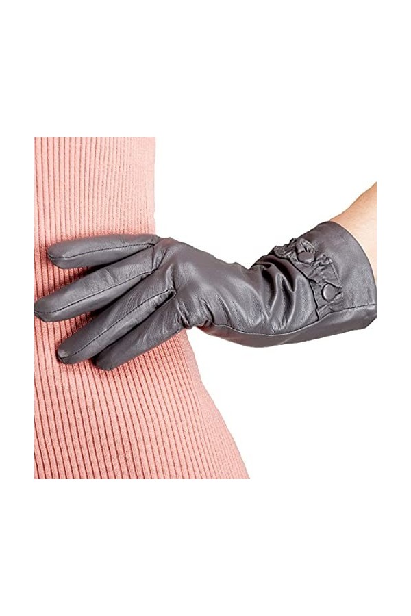GHCXY Moufles dhiver unisexes en cuir pour femme - Chaudes - Tendance - Style glamour - Classiques - Gris - M