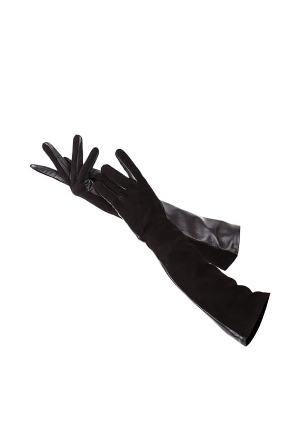 Dninmim Gants solides pour femmes, gants en daim et cuir, gants longs dhiver pour garder au chaud, marron foncé, 6.5