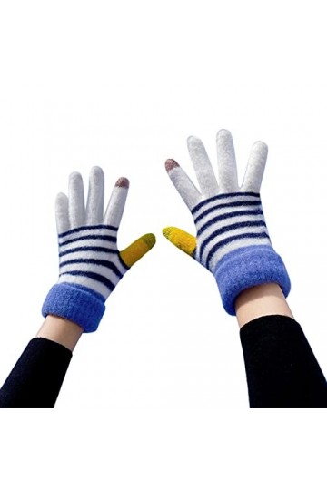 PAREKS Gants dhiver hommes extrême froid dames rayé polaire gants thermique épaissir tricoté chaud femmes hiver cuir gants