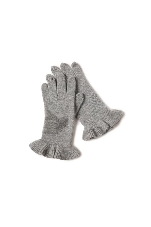Gants dhiver Thermiques en Tricot de Cachemire pour Femme, Doux Chauds Gants à Cinq Doigts avec Poignet à Volants, Mode 100%