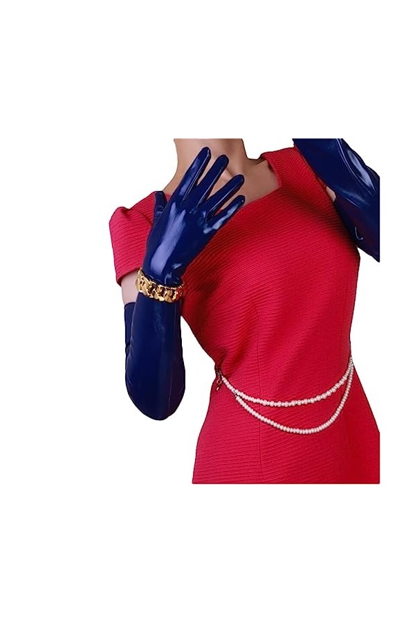 Gants longs en cuir synthétique pour femme - 60 cm - Argenté/rose - Taille M