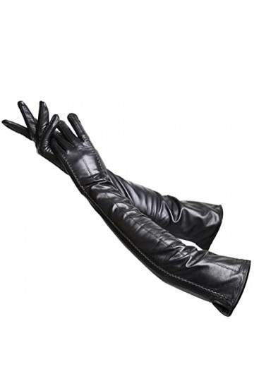 55-56 cm Gants longs en cuir noir Accessoires de mode Femmes Gants longs Chaud Lengthen Femmes Gants en cuir
