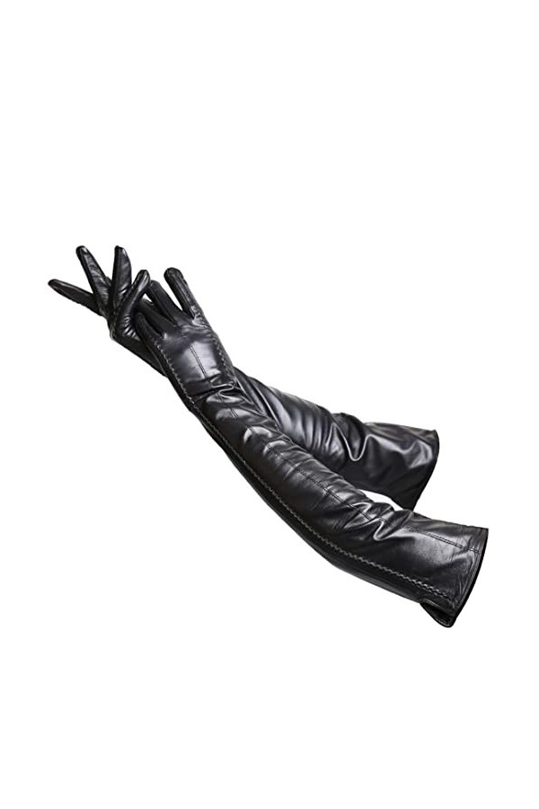 55-56 cm Gants longs en cuir noir Accessoires de mode Femmes Gants longs Chaud Lengthen Femmes Gants en cuir