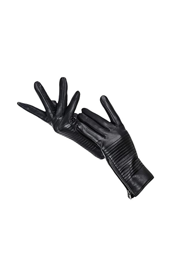 Gants de haute qualité, gants en peau de mouton noir pour femmes, gants dhiver confortables et chauds pour femmes, Noir , M