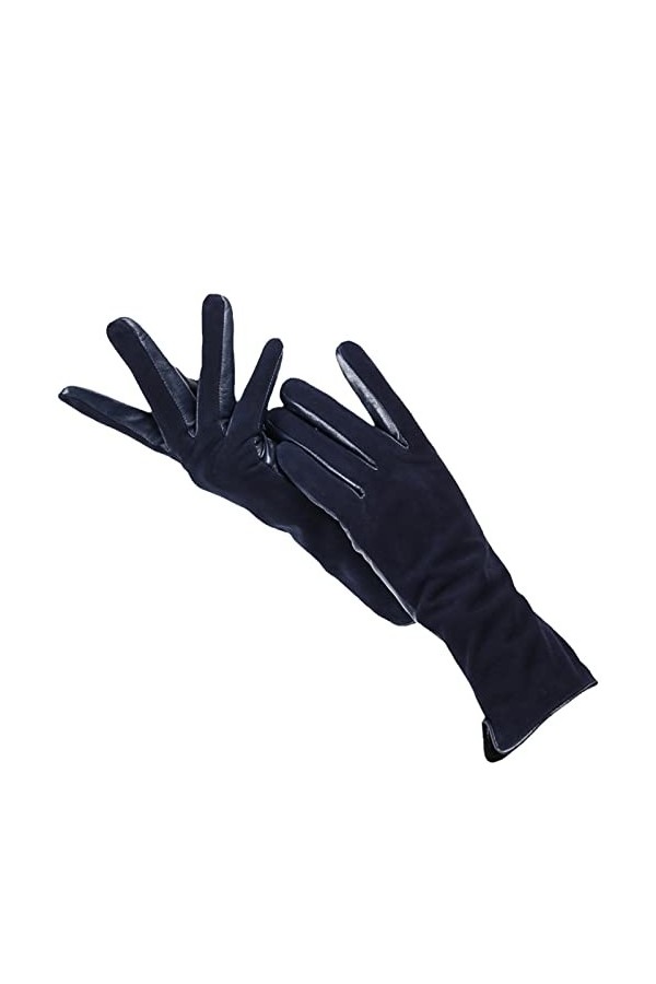 Gants dhiver chauds en cuir pour femme - Gants longs pour femme, bleu marine, M