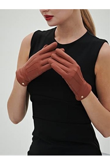 YISEVEN Gants en Cuir de Mouton Véritable pour Femmes Doublés de Laine Hiver Écran Tactile Élégant Conduite Doublure en Fourr