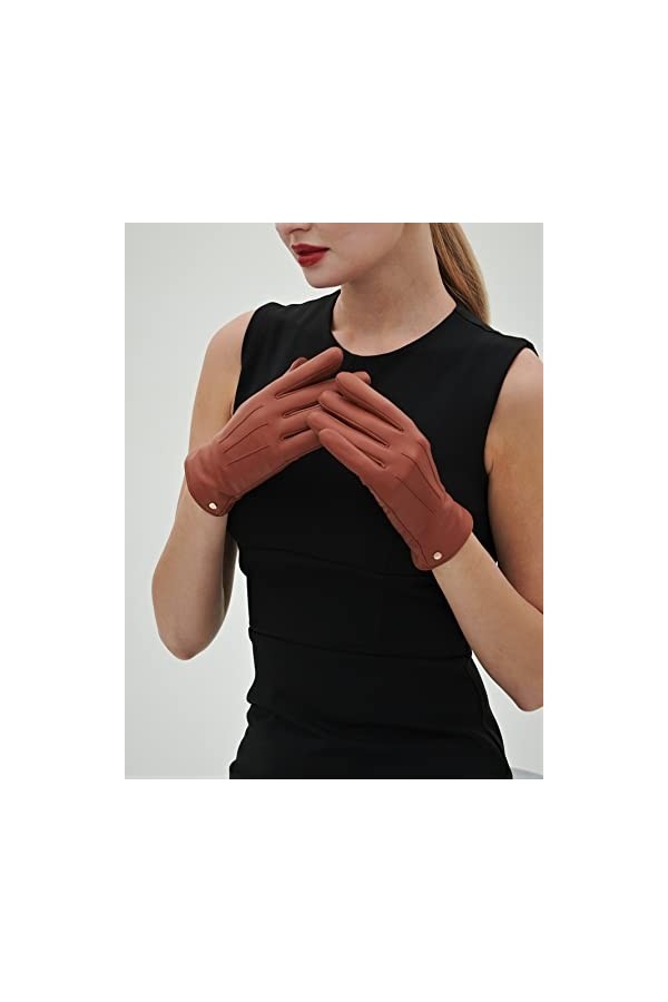 YISEVEN Gants en Cuir de Mouton Véritable pour Femmes Doublés de Laine Hiver Écran Tactile Élégant Conduite Doublure en Fourr