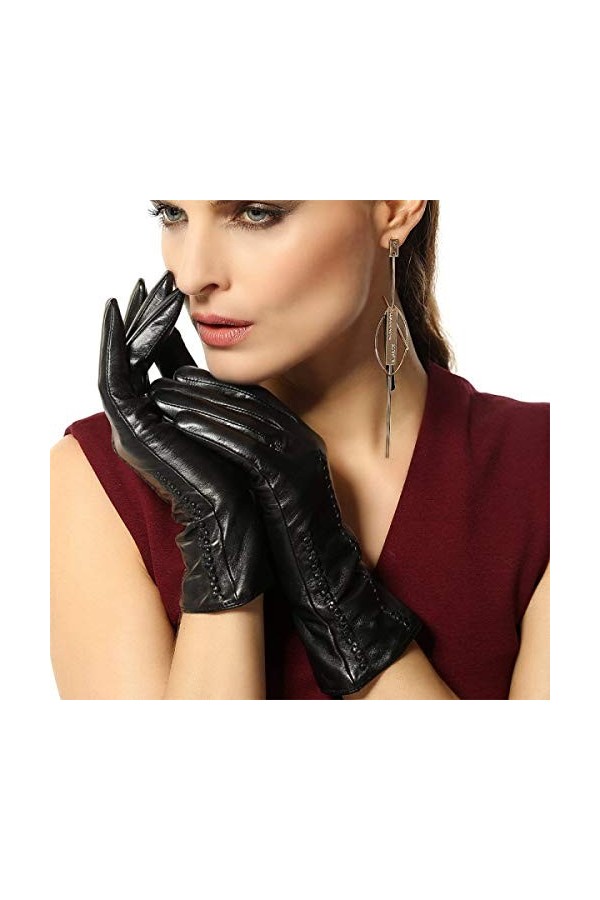 Gants En Cuir De Femme Daim Young Styles Pour En Cuir De Mode Hiver Gants Coupe-Vent DExtérieur Chauds Mitaines Moufles Col