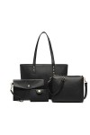Miss Lulu Lot de 4 sacs à main pour femme - Sac à main et à bandoulière pour femme - Sac à poignet en cuir synthétique, Noir