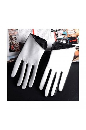 TJOIUY Gants dhiver Gants Courts en Cuir véritable Blanc pour Femmes avec écran Tactile