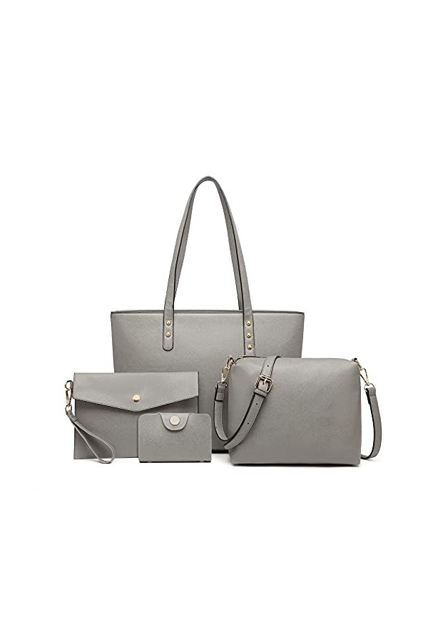 Miss Lulu Lot de 4 sacs à main pour femme - Sac à main et à bandoulière pour femme - Sac à poignet en cuir synthétique, Noir