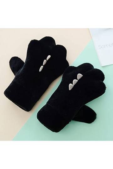 TWDYC Femmes Hiver Garder Chaud Mignon Joli Dessin animé Bear Patte Pattes Gants de Style Japonais Plus Velours intérieur épa