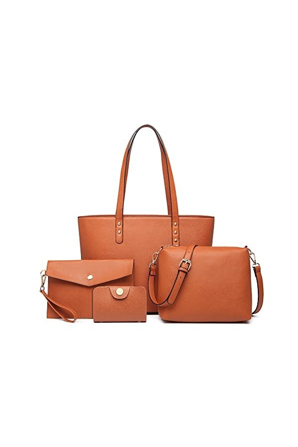 Miss Lulu Lot de 4 sacs à main pour femme - Sac à main et à bandoulière pour femme - Sac à poignet en cuir synthétique, Noir