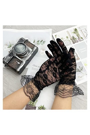 Gants de Protection Solaire dété Crâne Jacquard Gants en Dentelle Noire Femmes Protection Solaire Gants Courts en Tulle Stre
