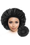 Inedit Bonnet De Nuit Satin, Soie Cheveux - Doux Elastique Adaptable À Toutes Les Femmes Couleur Noir 