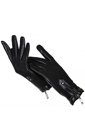 Gants courts en cuir à fermeture éclair pour femmes, gants dhiver en peau de mouton de haute qualité, gants noirs en cuir ma