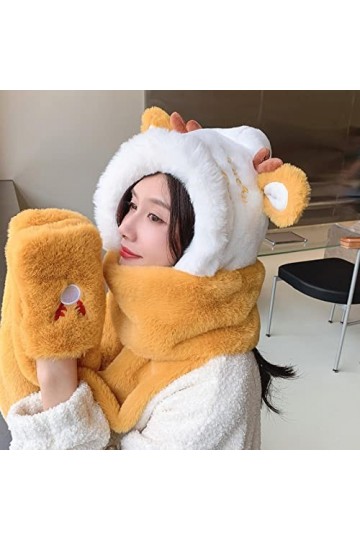 Mignon Imitation Fourrure De Lapin en Peluche Chapeau Bib Gants Tout-en-Un Trois Pièces Femmes Coréen Hiver Nouveau Chaud All