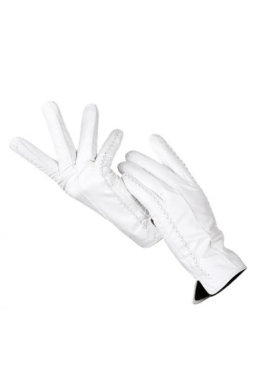 Gants en cuir blanc tendance pour femme - Gants blancs en peau de mouton - Doublure chaude, blanc, 8.5