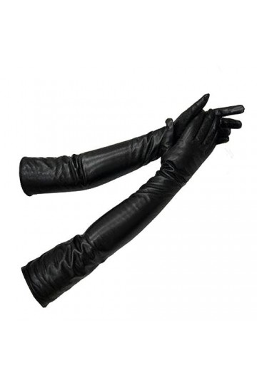 Lmtossey Gants longs en cuir de mouton pour femme - Noir - Moufles fines doublées - Couvre-bras, 60 cm, 59.7