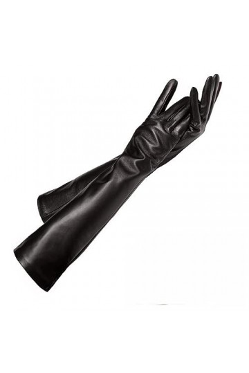 Lmtossey Gants longs en cuir de mouton pour femme - Noir - Moufles fines doublées - Couvre-bras, 60 cm, 59.7