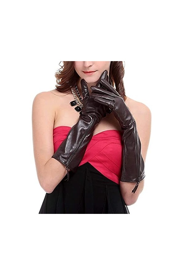 GHCXY Moufles unisexes pour adulte - Gants longs et doux - Simples en hiver - Chauds et glamour - En cuir - Marron - Taille S