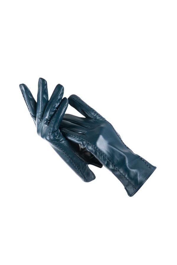 Gants en cuir rayé pour femmes, Gants en cuir de couleur, Gants en cuir de mouton, Mitaines dhiver pour femmes, bleu lac, 7.