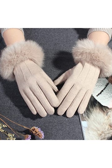 LZQPEARL Gants à Fourrure de Lapin Femelle Hiver Chaud Mitaines Chaude cachée Pull Doigt Broderie Laine écran Tactile Gants d