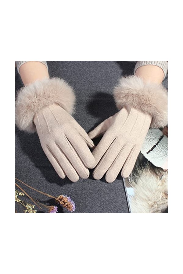 LZQPEARL Gants à Fourrure de Lapin Femelle Hiver Chaud Mitaines Chaude cachée Pull Doigt Broderie Laine écran Tactile Gants d
