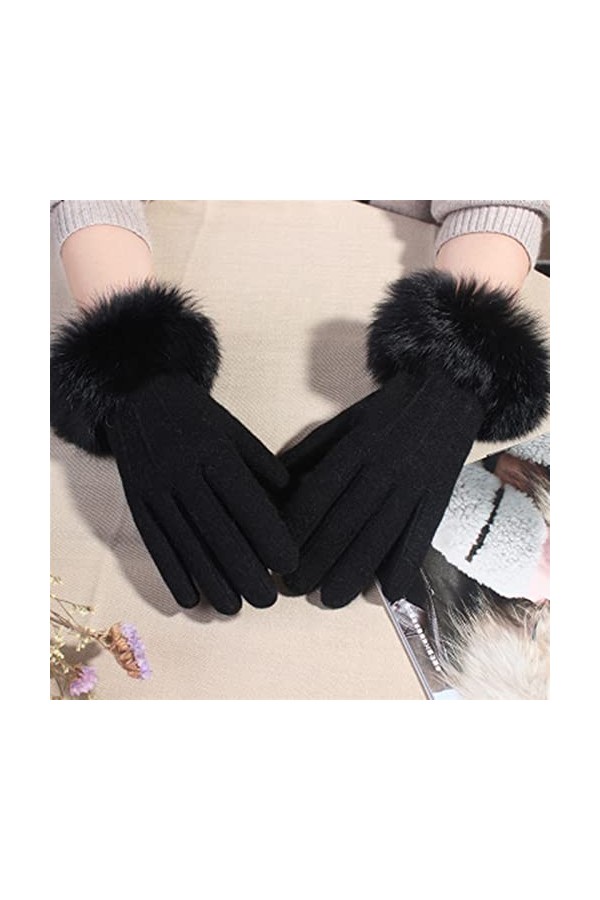 LZQPEARL Gants à Fourrure de Lapin Femelle Hiver Chaud Mitaines Chaude cachée Pull Doigt Broderie Laine écran Tactile Gants d