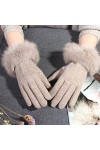 LZQPEARL Gants à Fourrure de Lapin Femelle Hiver Chaud Mitaines Chaude cachée Pull Doigt Broderie Laine écran Tactile Gants d