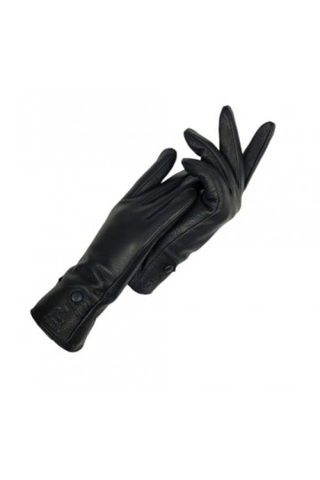 Gants dhiver en cuir véritable pour femme avec doublure en flanelle et bouton noir, AA, 7