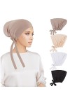 4 Pcs Femmes Bonnet Hijab, Islamique Musulman Hijab Undercap Sous Intérieur Sous Écharpe Chapeau avec Fermeture à Attache Cou