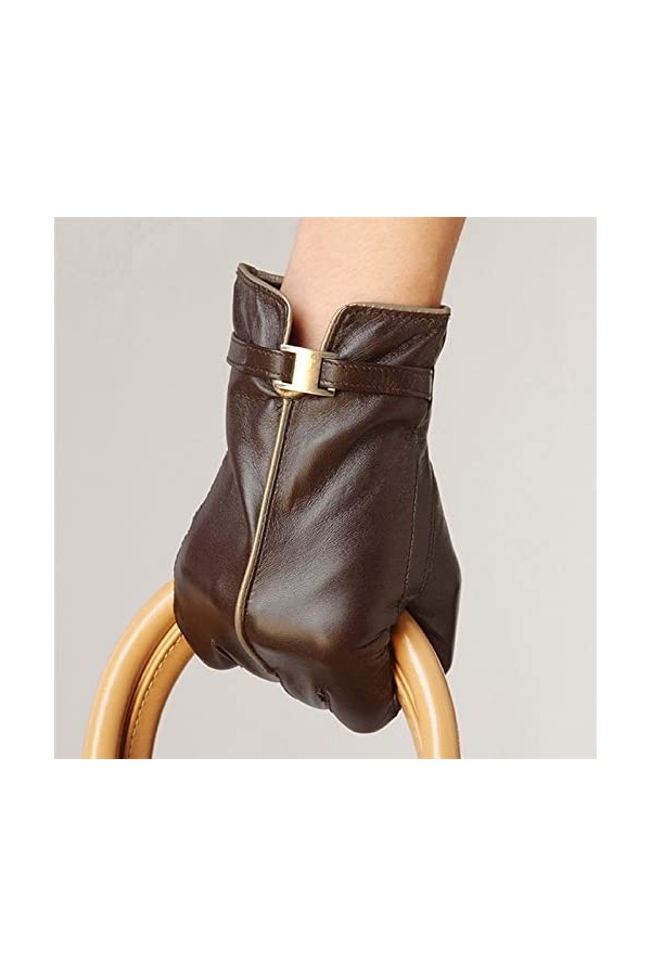 BJQZX Gants dhiver SheeSkin Véritable Gants en Cuir Véritable Femmes Mode Solide Bracelet Hiver Gant Shallow-Vile Color : D