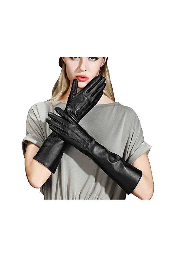 HUDJX Gants en Cuir pour Femmes à écran Tactile,Gants dopéra pour Dames de Longueur de coude de Luxe,Mitaines Chaudes dhive