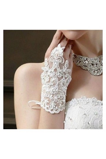 Trjgtas Gants Blancs Femmes sans Doigts Courts Mariage Blanc Gants de mariée Dentelle Accessoires de mariée Gants de Mariage