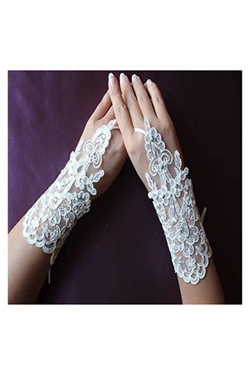 Trjgtas Gants Blancs Femmes sans Doigts Courts Mariage Blanc Gants de mariée Dentelle Accessoires de mariée Gants de Mariage