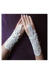 Trjgtas Gants Blancs Femmes sans Doigts Courts Mariage Blanc Gants de mariée Dentelle Accessoires de mariée Gants de Mariage