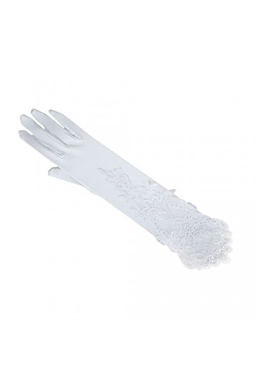 Trjgtas Gants Blancs Femmes Mariage mariée Longs Gants Creux Broderie Paillettes Dentelle Florale Satin Mitaines Gants de Mar