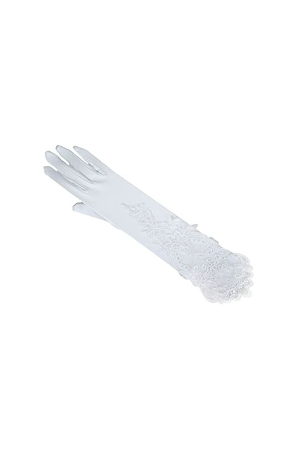 Trjgtas Gants Blancs Femmes Mariage mariée Longs Gants Creux Broderie Paillettes Dentelle Florale Satin Mitaines Gants de Mar