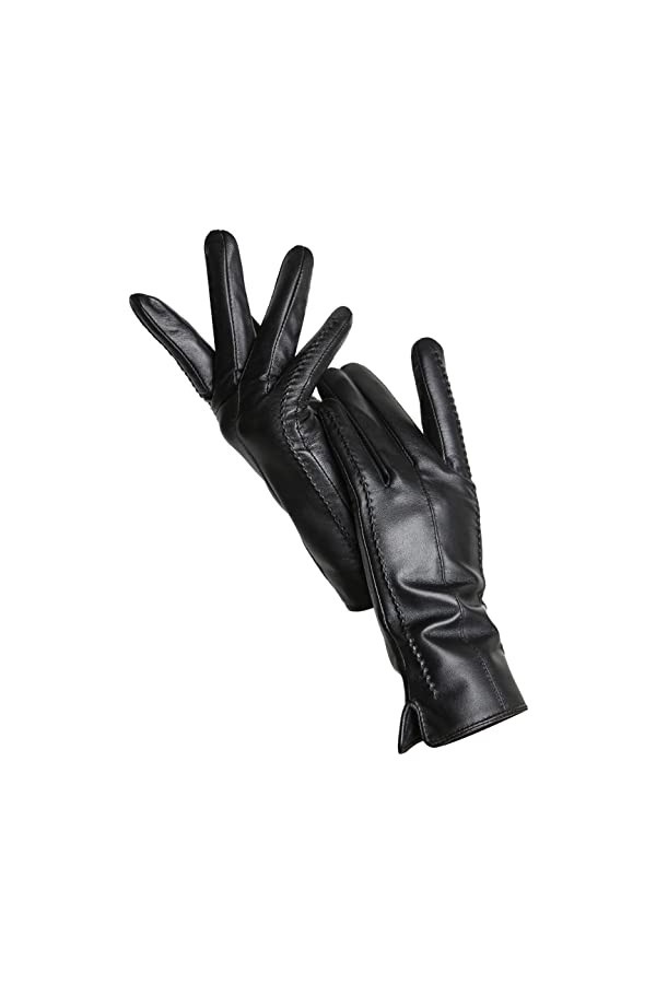 Gants en cuir pour femme Hiver Chaud Plus Court Mince Écran Conduite Couleur Gants en cuir Femme