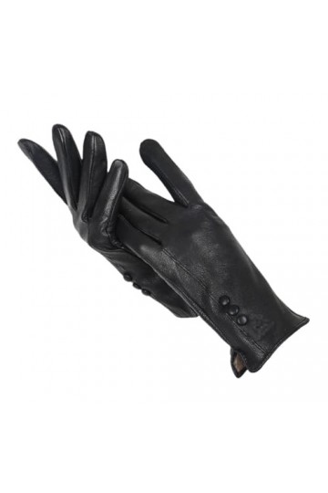Gants en cuir simples et chauds pour femmes, mitaines dhiver en cuir véritable, moufles noires en cuir de vachette, Noir , 9