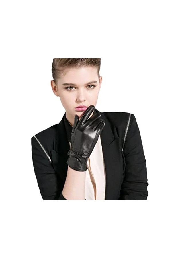 Gants Chauds Pour Femme Hiver Femmes Gants En Cuir Véritable Chaud Gants Filles Moufles En Cuir De Chèvre Noir L