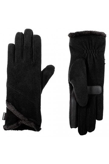 Gants imperméables doublés en polaire recyclé pour femme avec poignets chevauchés Taille unique Noir, noir, taille unique