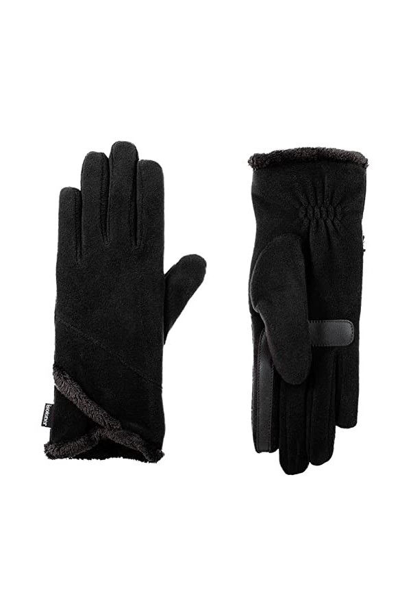 Gants imperméables doublés en polaire recyclé pour femme avec poignets chevauchés Taille unique Noir, noir, taille unique